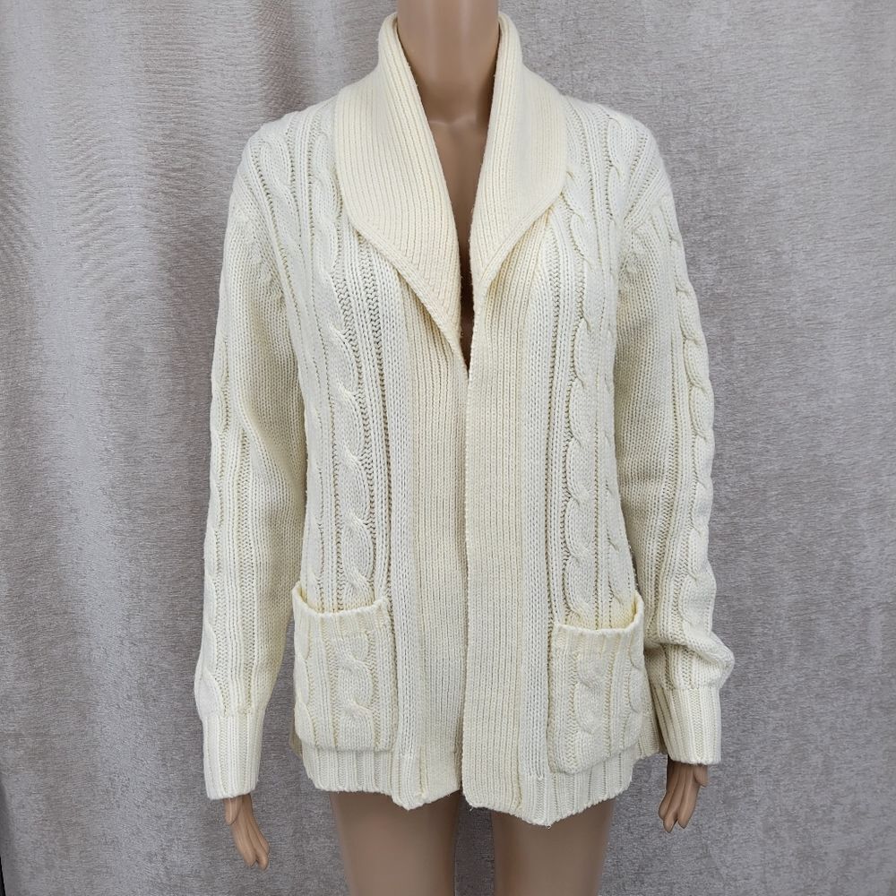 Eileen Vintage Cable Knit Women's Sweater Open Style Cardigan Off White